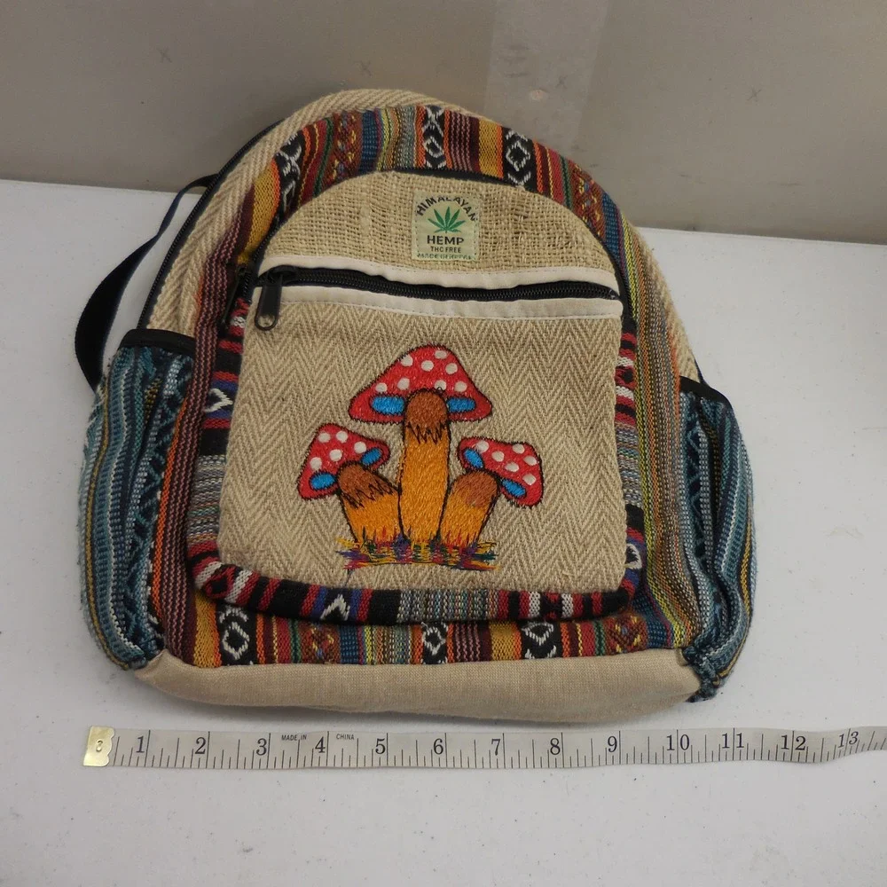 Himalayan Hemp Mushroom Mini Backpack Rising International Boho Woven Bag Nepal